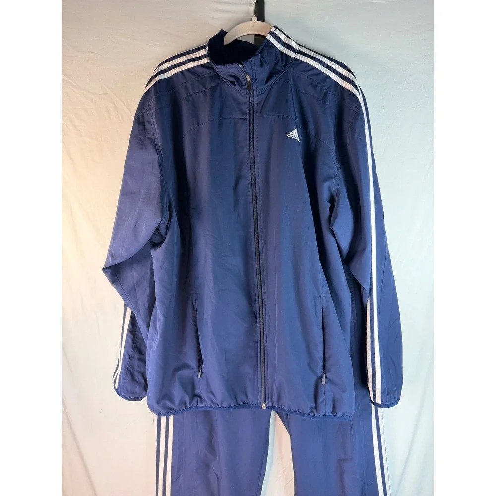 Adidas Mens Navy Blue Tracksuit Set 3 Stripe Full Zip Jacket & Pants‎ Size Large